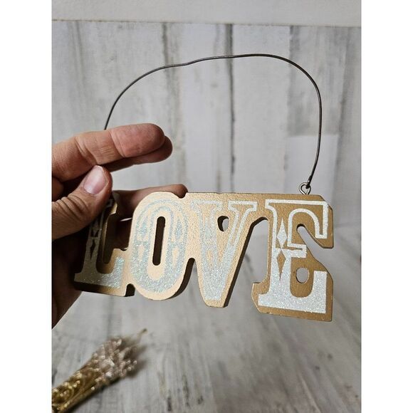 Gold stocking Love joy Xmas decor glitter unique set - Picture 9 of 9